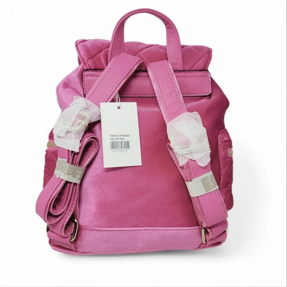 Fuschia Pink Quilted Bucket Backpack Purse